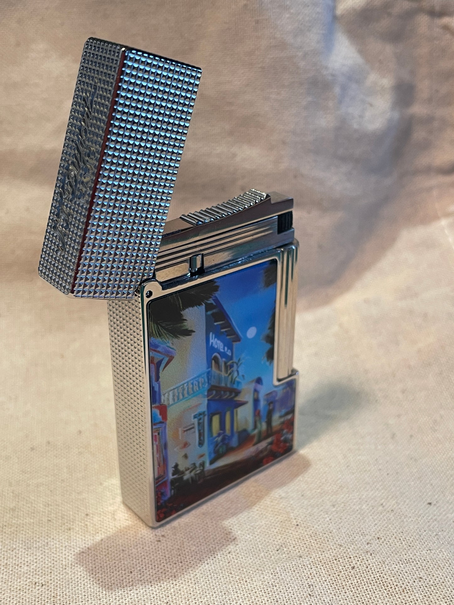 S.T. Dupont Ligne 2 “Cuba” Soft Flame Lighter – Platinum Finish Micro Diamond Guilloché