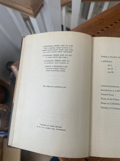Mid-Century Annotated Hardback of Candida by Bernard Shaw – 1956 Longmans Edition with Extensive Scholarly Manuscript Notes