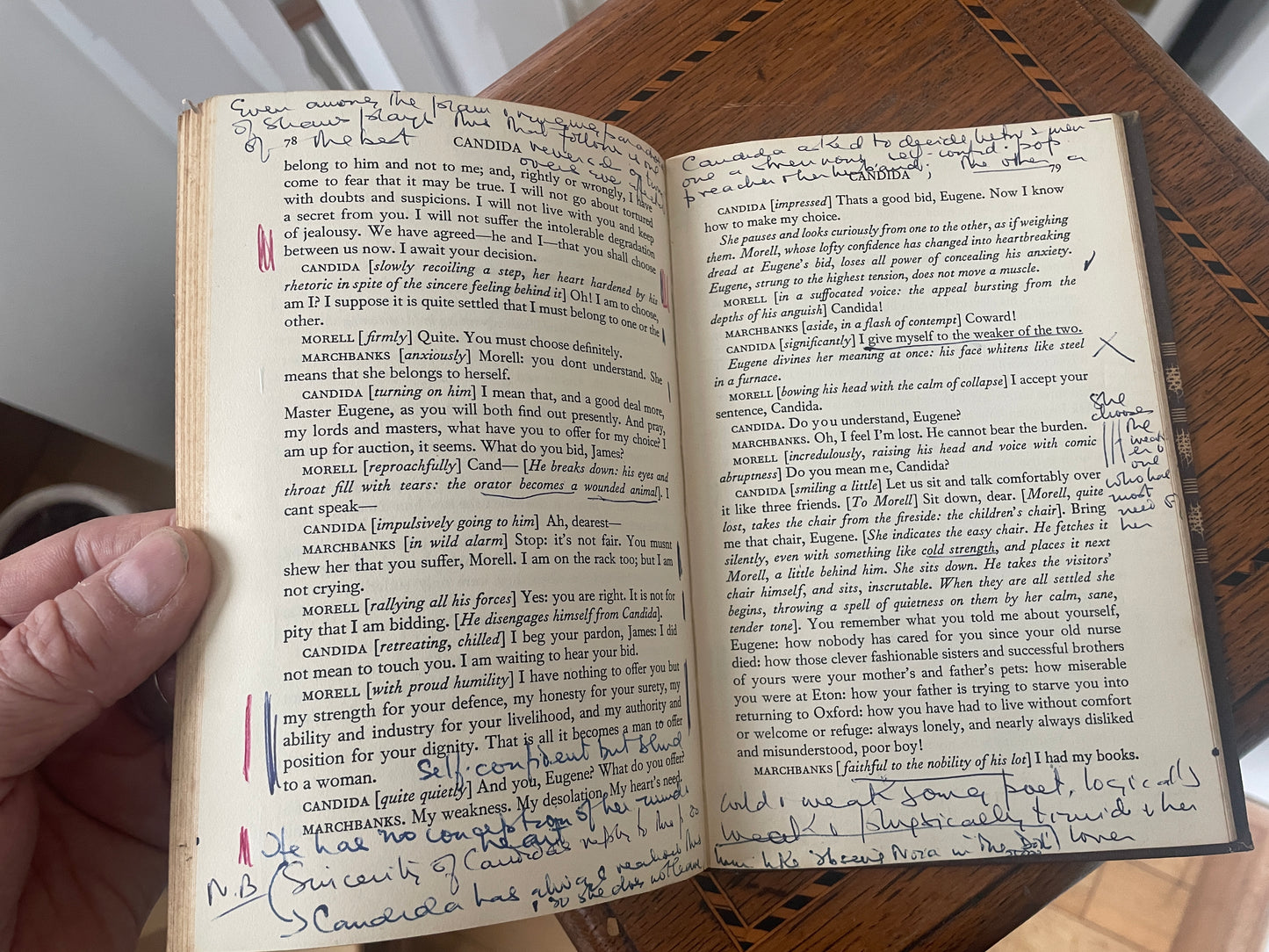Mid-Century Annotated Hardback of Candida by Bernard Shaw – 1956 Longmans Edition with Extensive Scholarly Manuscript Notes