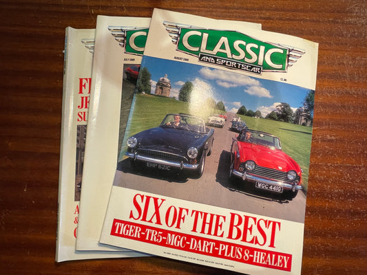 Classic & Sportscar Magazines – January, July & August 1989 (Jaguar E-Type, Aston Martin, Alfa Romeo, Rolls-Royce)