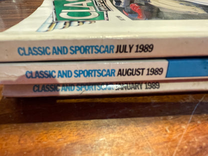 Classic & Sportscar Magazines – January, July & August 1989 (Jaguar E-Type, Aston Martin, Alfa Romeo, Rolls-Royce)
