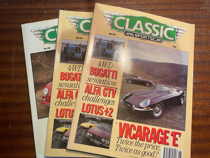 Classic & Sportscar Magazines – May & June 1990 (Jaguar E-Type, Bugatti, Alfa Romeo, Lotus)