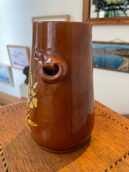 Antique English Barnstaple Pottery Vase – W.L. Baron Sgraffito Bird Design (c.1894)