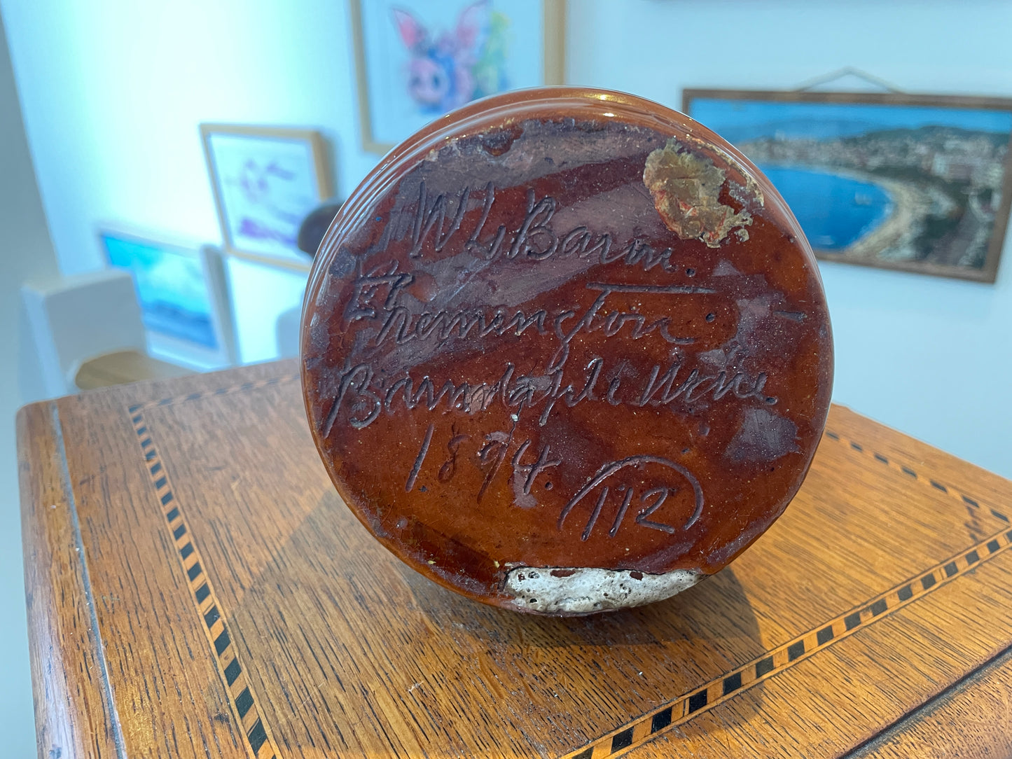 Antique English Barnstaple Pottery Vase – W.L. Baron Sgraffito Bird Design (c.1894)