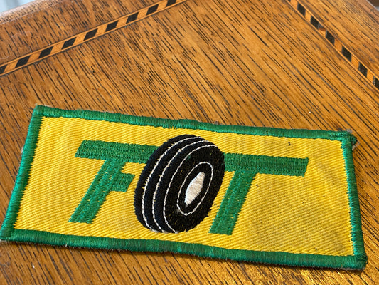 Vintage FOT Motorsport Cloth Patch – Green and Yellow Tyre Emblem Badge (c.1970s–1980s)