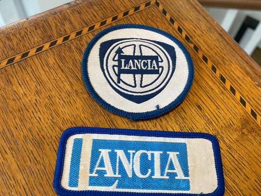 Vintage Lancia Cloth Patches – Blue and White Embroidered Motor Car Badges (c.1970s–1980s)