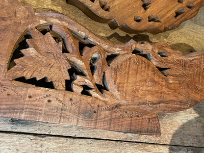 Antique Indian Carved Hardwood Folding Table – Bone Inlaid Top with Foliate Pierced Decoration (c.1900)