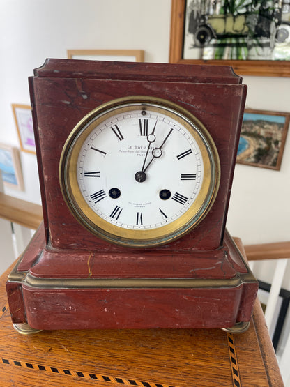 19th Century French Le Roy and Fils Marble Mantel Clock Palais Royal Paris c1850