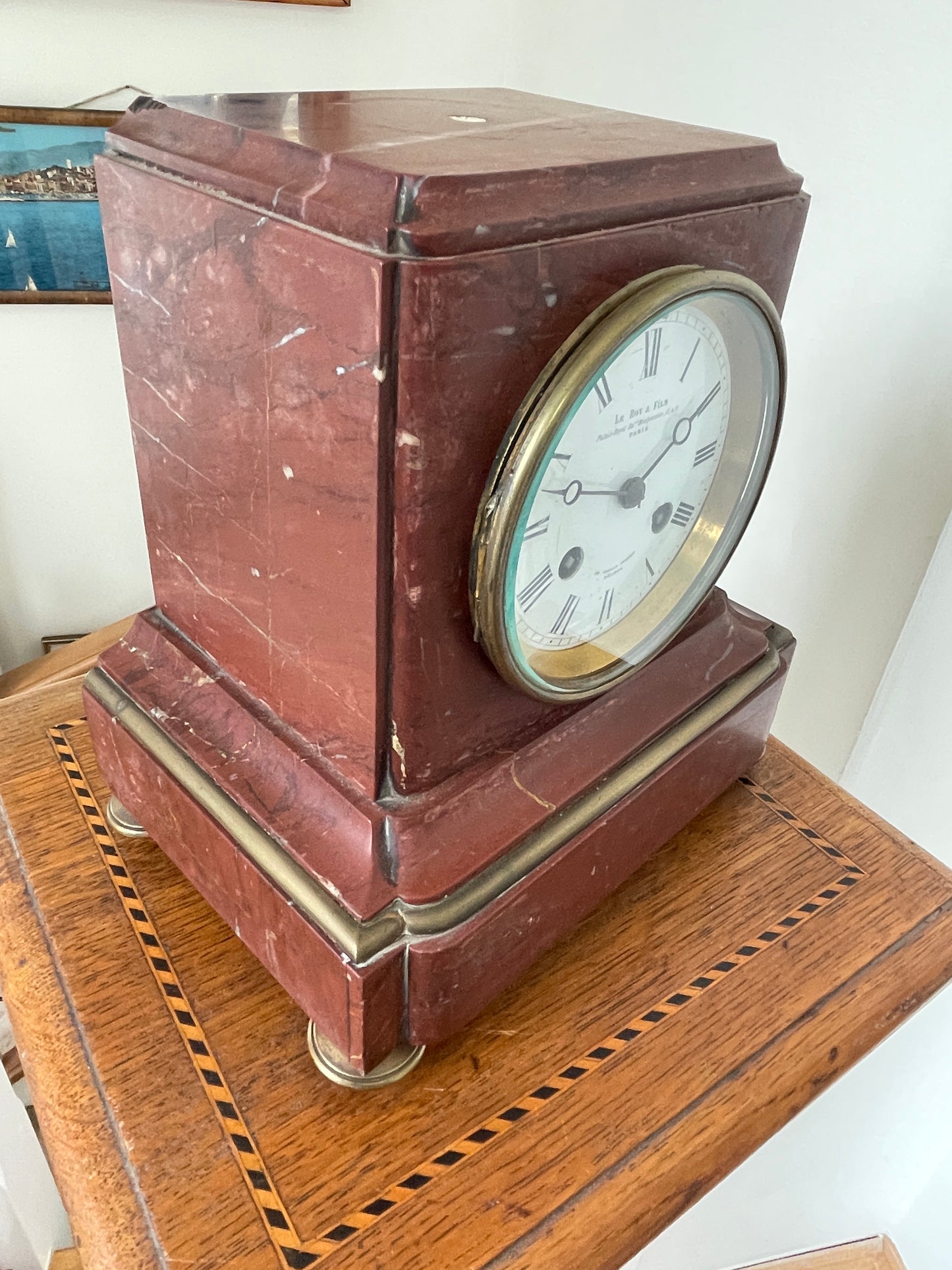 19th Century French Le Roy and Fils Marble Mantel Clock Palais Royal Paris c1850