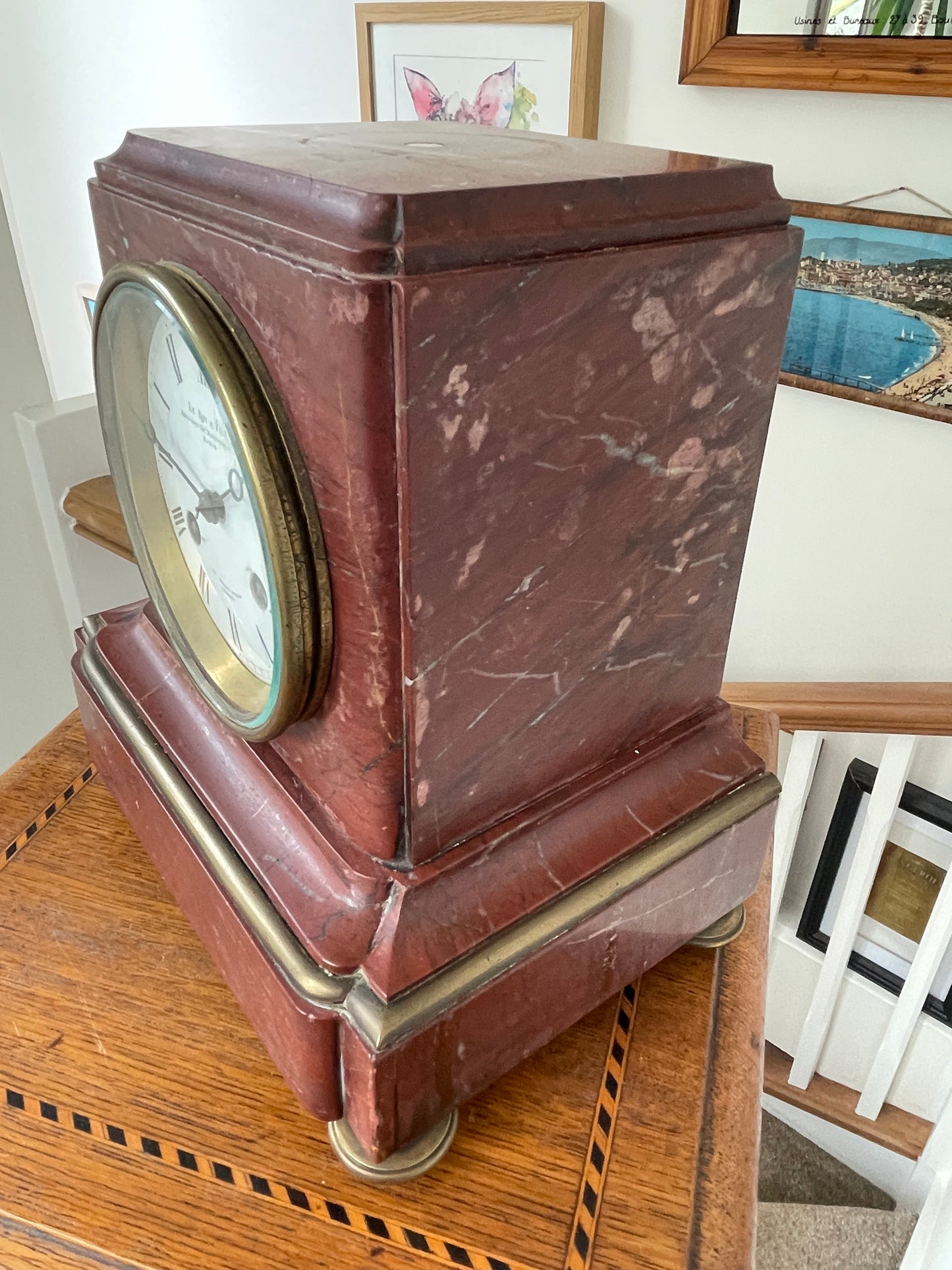 19th Century French Le Roy and Fils Marble Mantel Clock Palais Royal Paris c1850