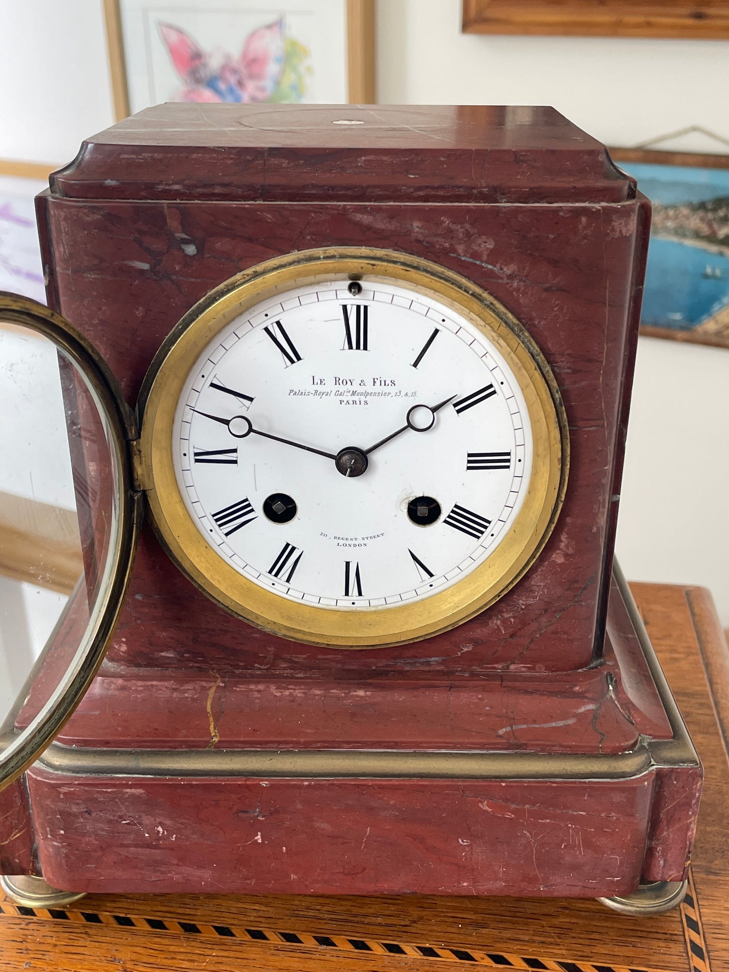 19th Century French Le Roy and Fils Marble Mantel Clock Palais Royal Paris c1850