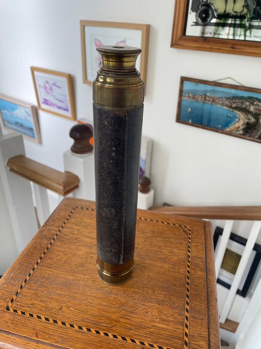 Antique Brass and Leather Three Draw Telescope – Victorian Marine or Field Scope (c.1900)