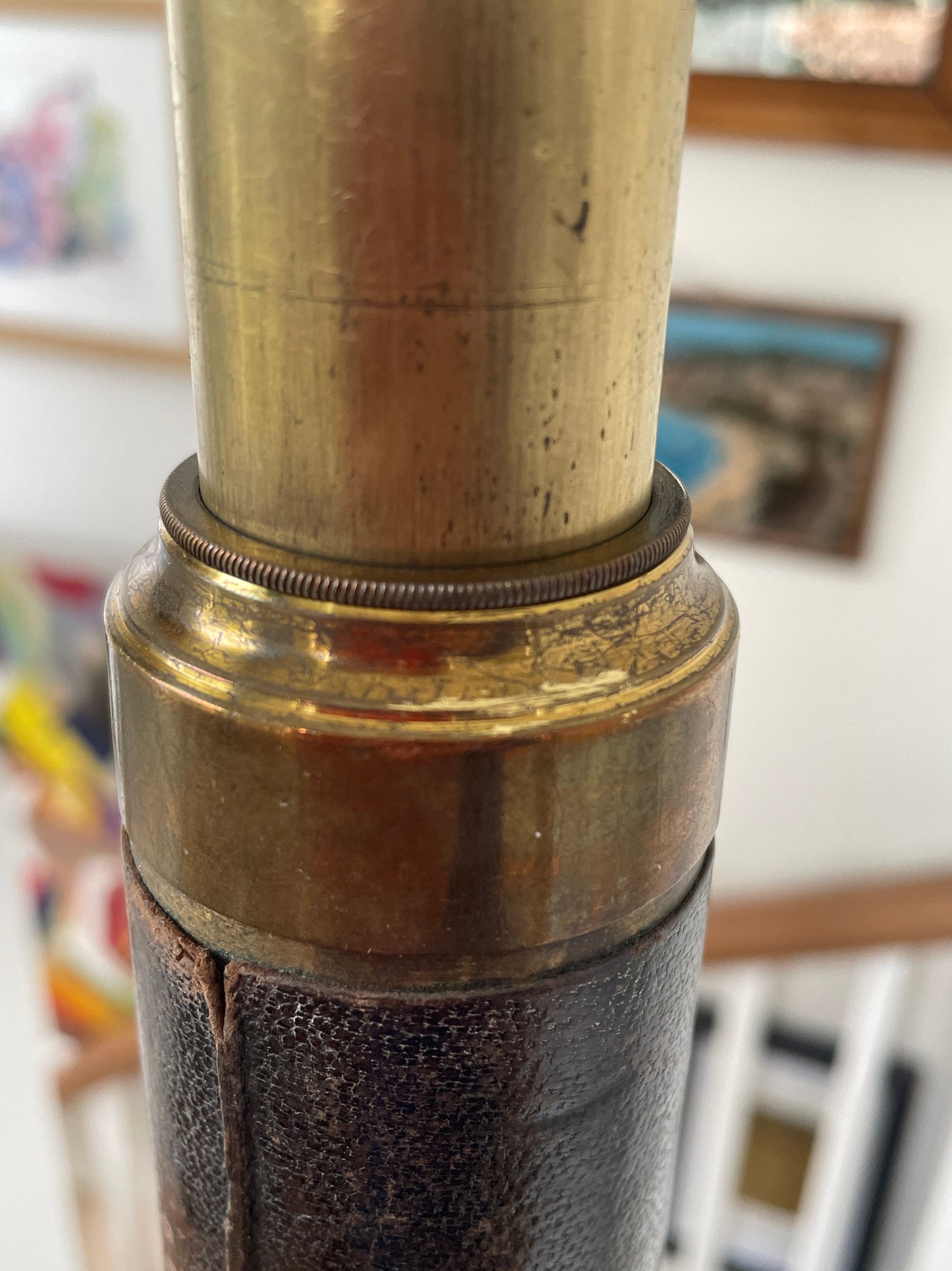 Antique Brass and Leather Three Draw Telescope – Victorian Marine or Field Scope (c.1900)
