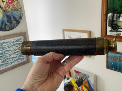 Antique Brass and Leather Three Draw Telescope – Victorian Marine or Field Scope (c.1900)