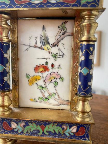Antique Style Cloisonné Effect Brass and Resin Mantel Clock – Chinese Decorative Temple Form Case (c.1980–1990)