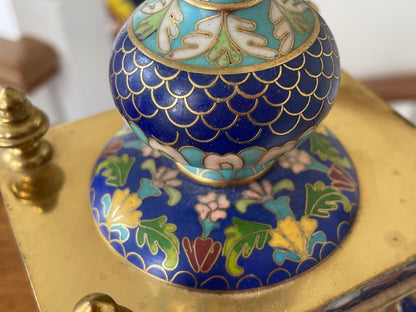 Antique Style Cloisonné Effect Brass and Resin Mantel Clock – Chinese Decorative Temple Form Case (c.1980–1990)