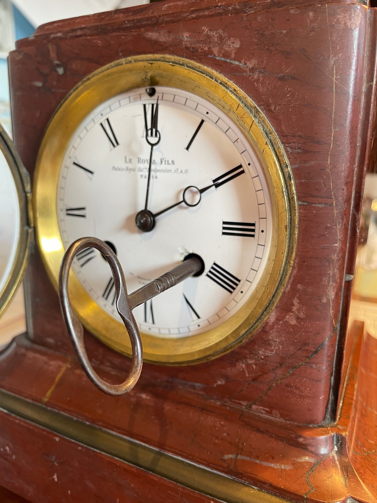 19th Century French Le Roy and Fils Marble Mantel Clock Palais Royal Paris c1850