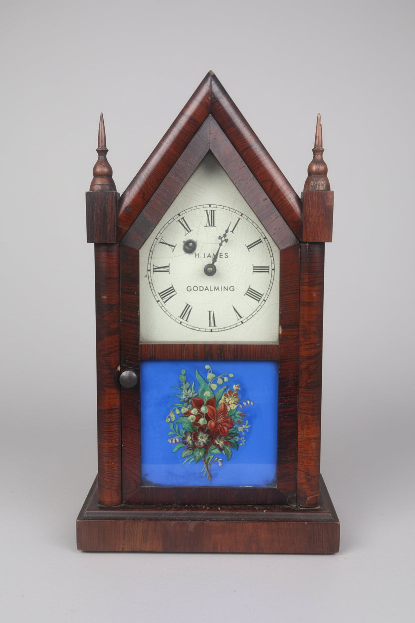 Antique American Waterbury Steeple Mantel Clock – H. James of Godalming Retailer Dial (c.1880–1895)