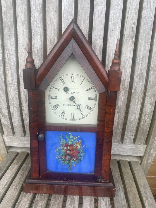 Antique American Waterbury Steeple Mantel Clock – H. James of Godalming Retailer Dial (c.1880–1895)