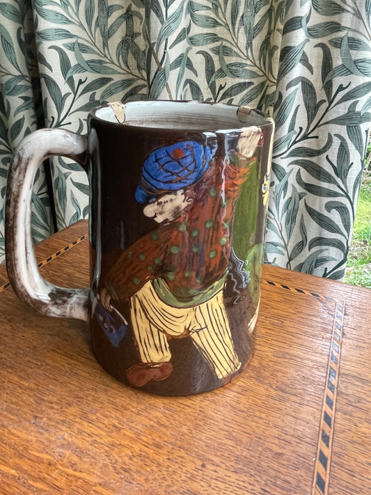 Vintage Swiss Pottery Beer Tankard – Hand Painted Figural Stein by Kohler Biel (c.1960s)