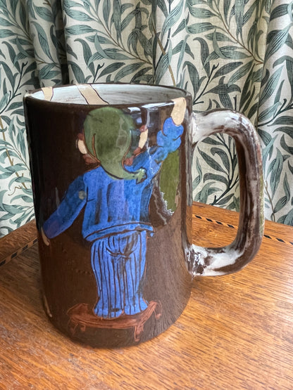 Vintage Swiss Pottery Beer Tankard – Hand Painted Figural Stein by Kohler Biel (c.1960s)