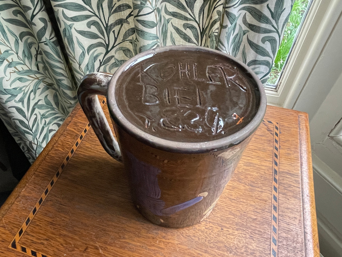 Vintage Swiss Pottery Beer Tankard – Hand Painted Figural Stein by Kohler Biel (c.1960s)