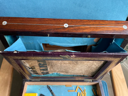 Antique Victorian Rosewood and Mother of Pearl Inlaid Writing Cabinet – Rising Caddy Top with Fitted Interior (c.1870)