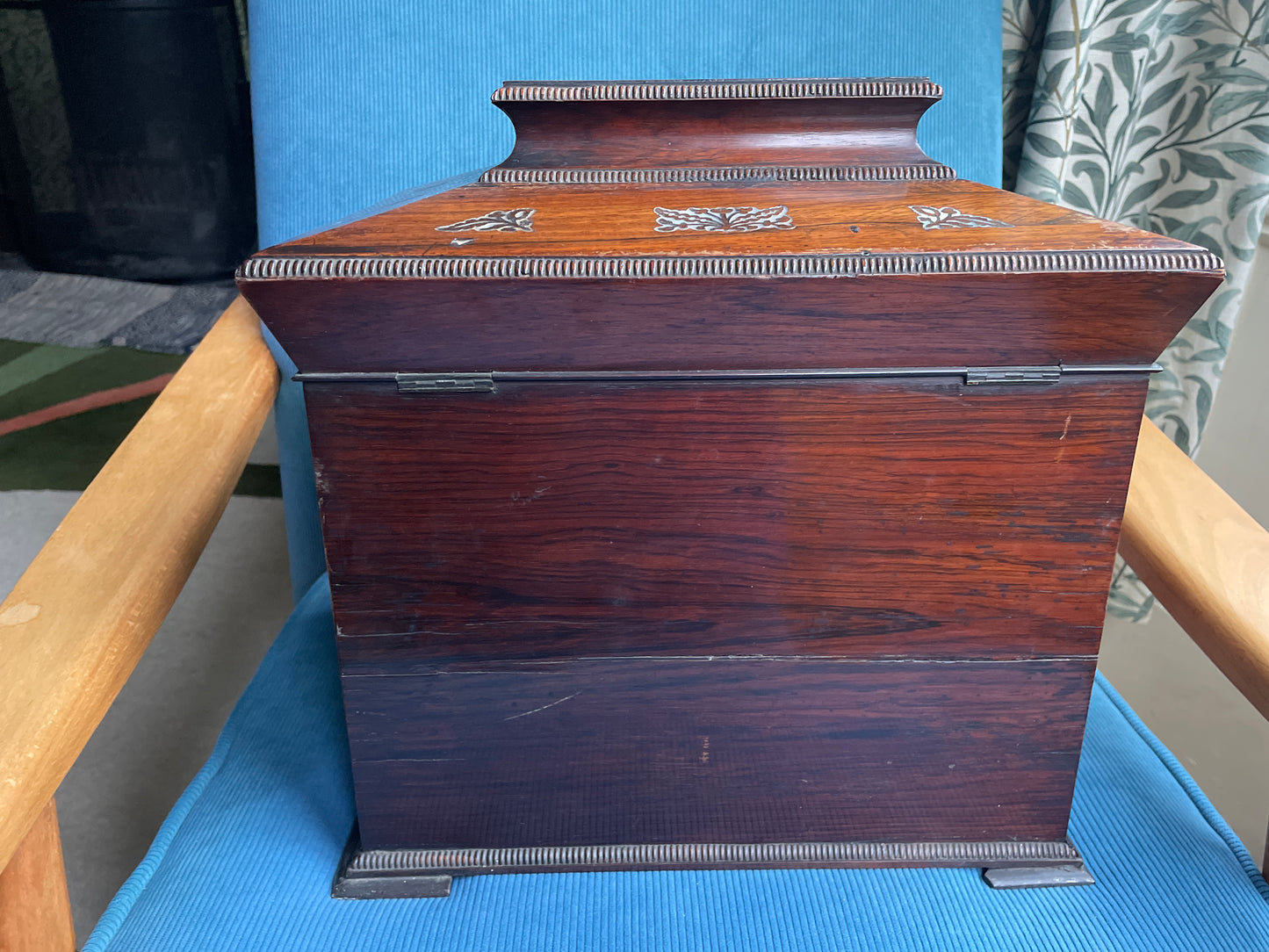 Antique Victorian Rosewood and Mother of Pearl Inlaid Writing Cabinet – Rising Caddy Top with Fitted Interior (c.1870)
