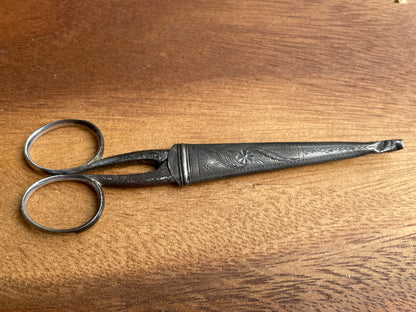 Victorian Sheffield Chromium plated steel scissors with pocket case