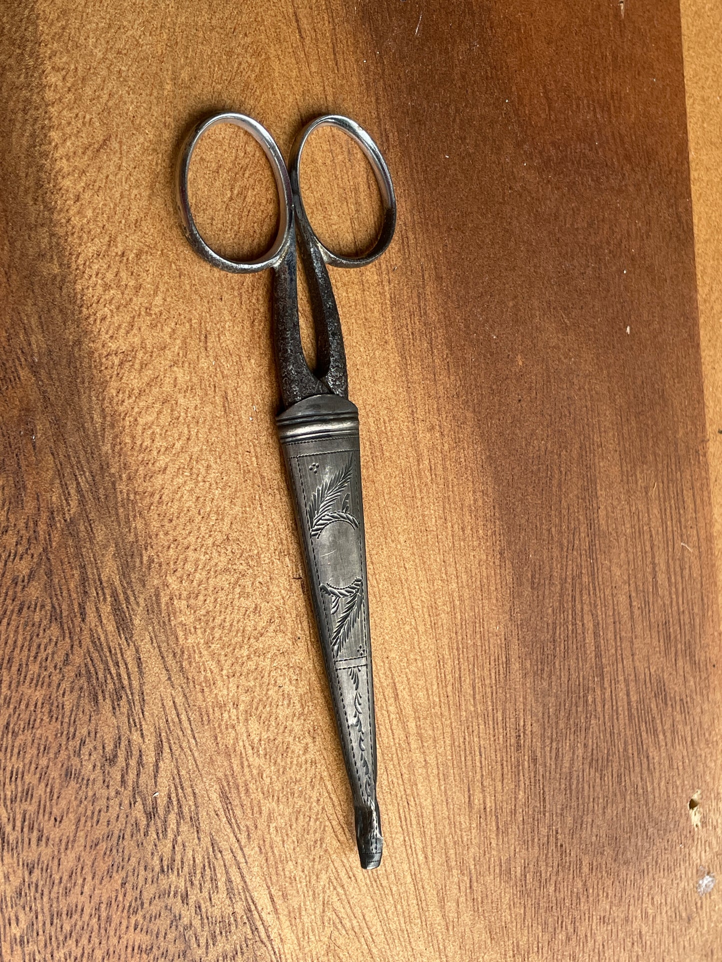 Victorian Sheffield Chromium plated steel scissors with pocket case