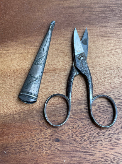 Victorian Sheffield Chromium plated steel scissors with pocket case