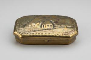 Friesche Koper Kunst embossed brass/copper hinged tobacco tin - Frisian copper art 10.5cm wide