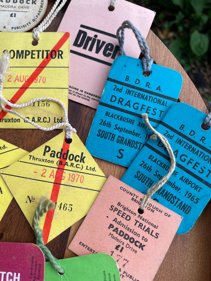 Large collection of vintage motor racing paddock passes from 60's, 70's and 80's