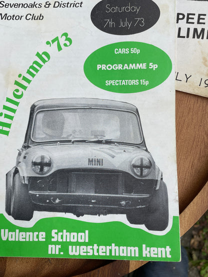 Nine Sevenoaks and District Motor Club Hill climb brochures/programmes 70's and 80's