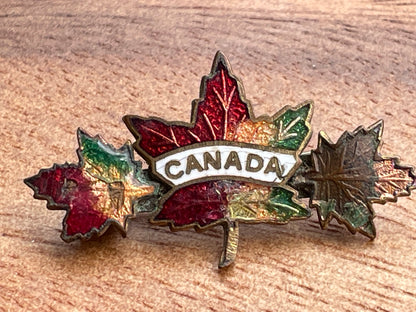 Vintage brass Canada maple leaf pin badge 3.5cm wide