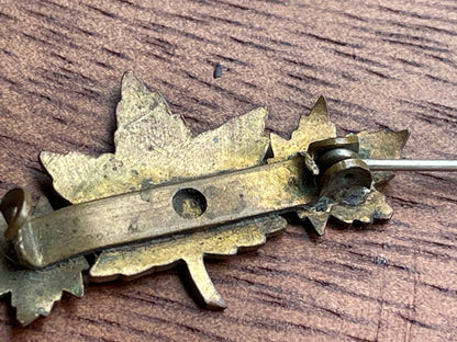 Vintage brass Canada maple leaf pin badge 3.5cm wide