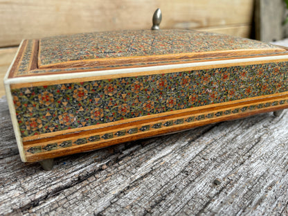 Anglo Indian Sadeli jewellery box 1920's with ruched velvet interior 17cm wide