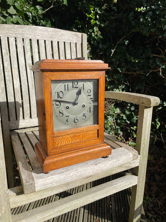 F & C Hässig Agenstein of Switzerland oak mantle clock 1930's