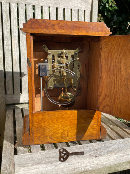 F & C Hässig Agenstein of Switzerland oak mantle clock 1930's