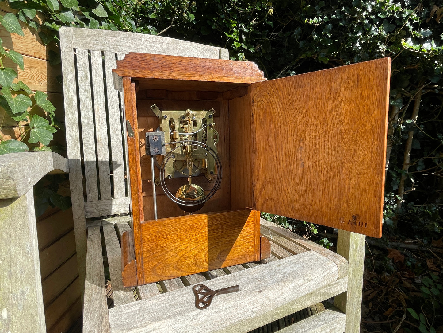 F & C Hässig Agenstein of Switzerland oak mantle clock 1930's