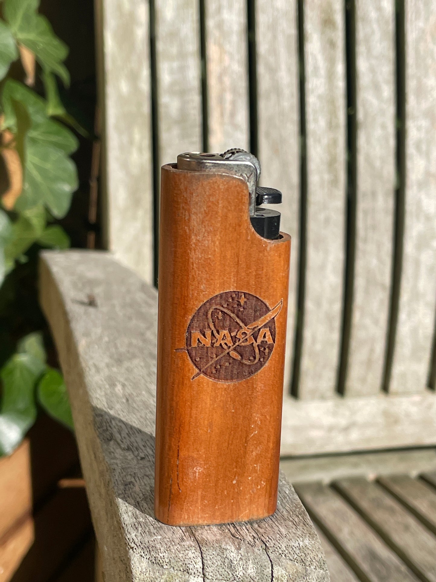 Vintage wooden Nasa Wayne Carver Woodland lighter case from USA