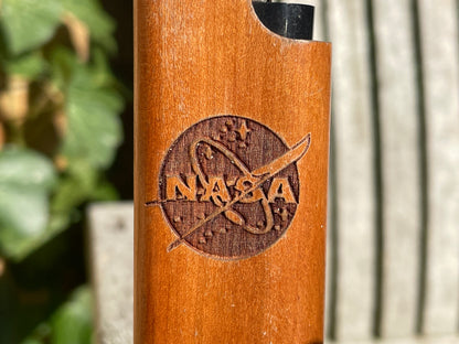 Vintage wooden Nasa Wayne Carver Woodland lighter case from USA