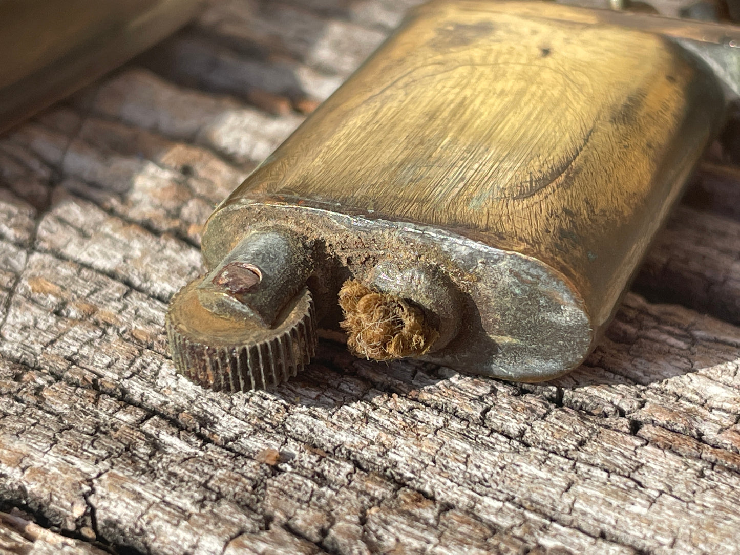 WW1 trench made/art brass book petrol lighter