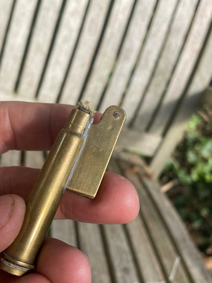 Trench art petrol cigarette lighter made from a bullet and waste brass 7cm long