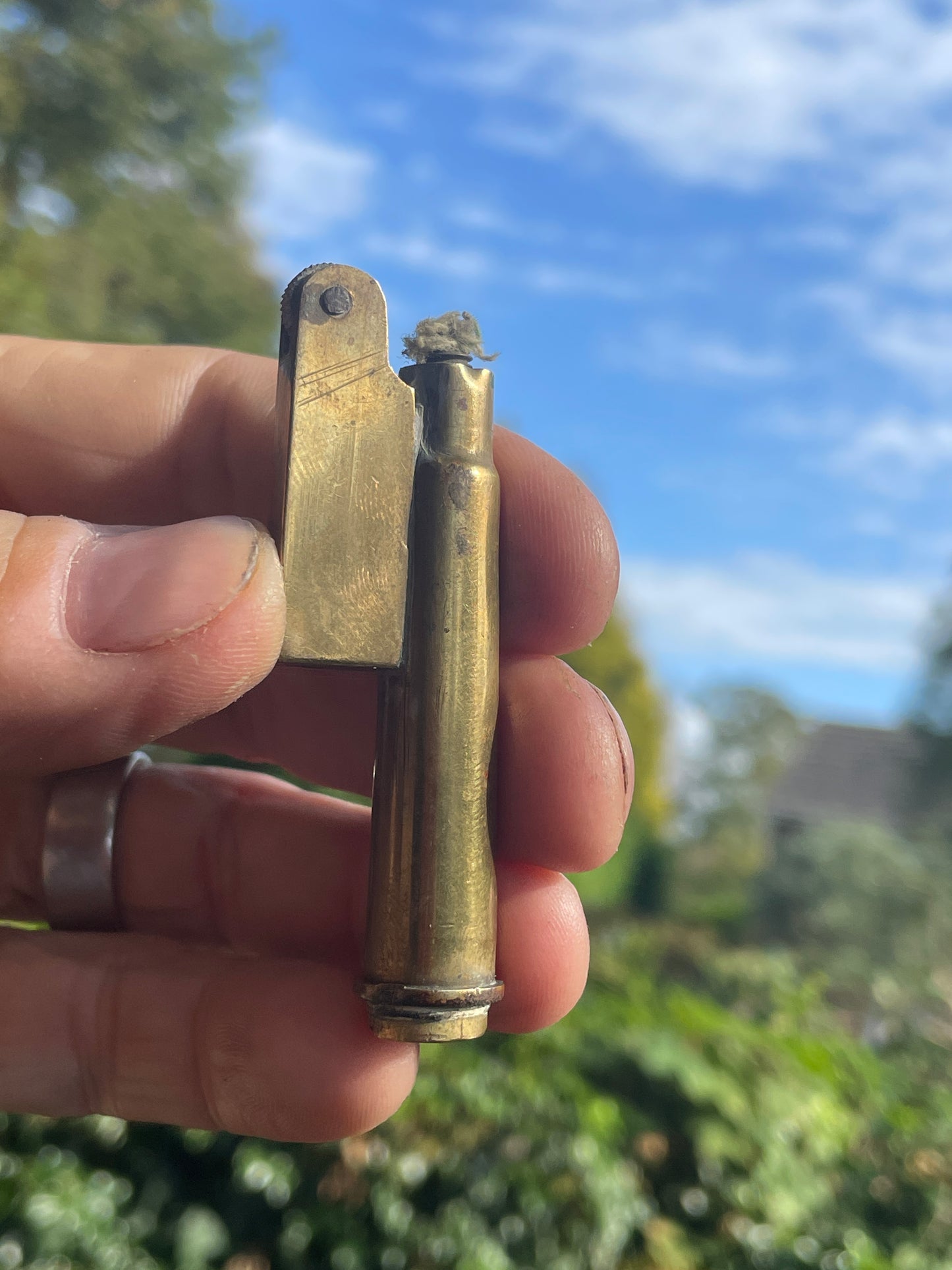 Trench art petrol cigarette lighter made from a bullet and waste brass 7cm long