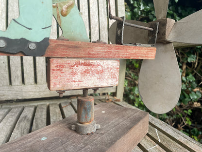 Antique American folk art whirligig man sawing wood wind spinner c1920's