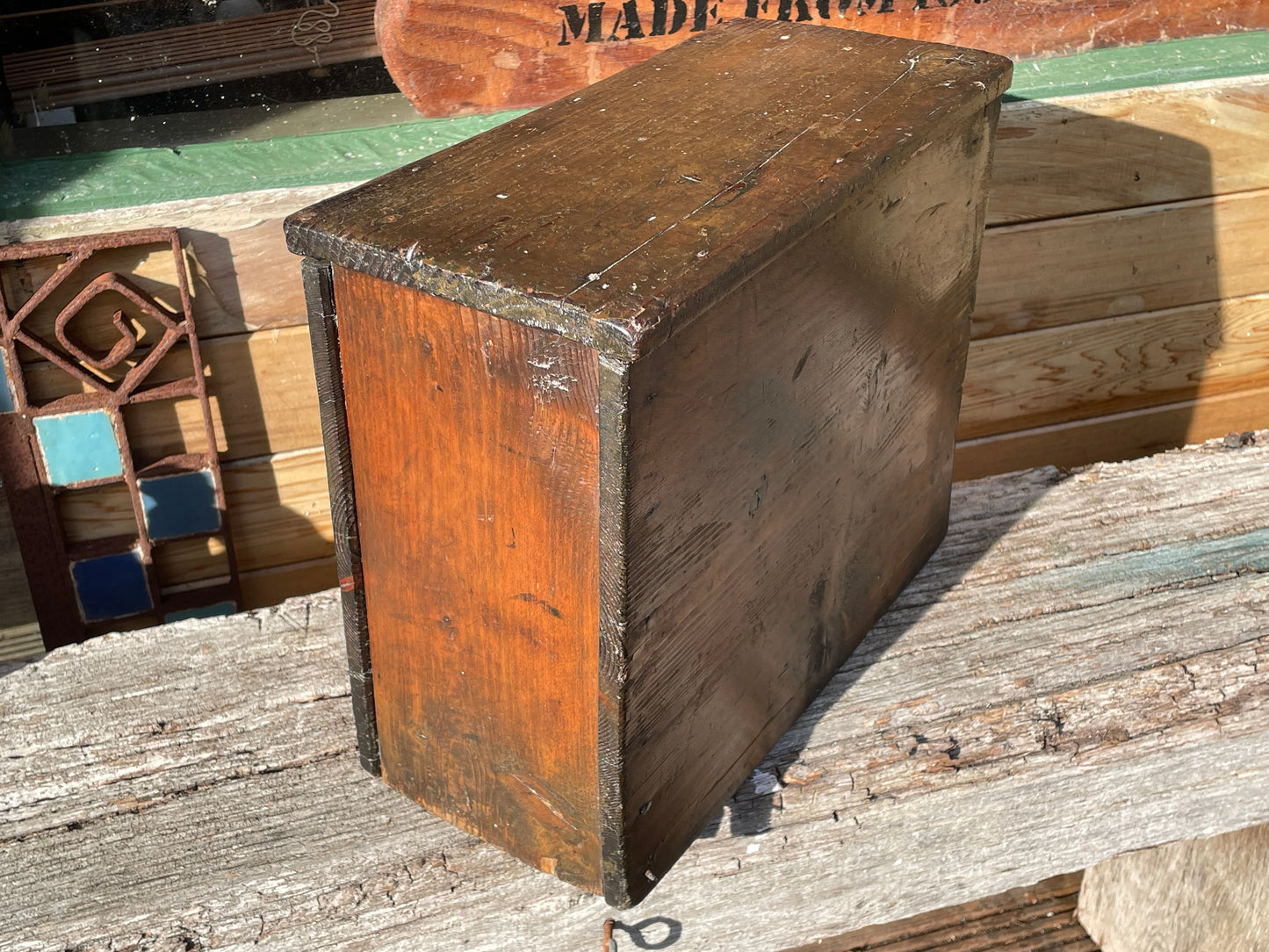 19th century hand made wooden stool from a street shoe shiner 35cm wide