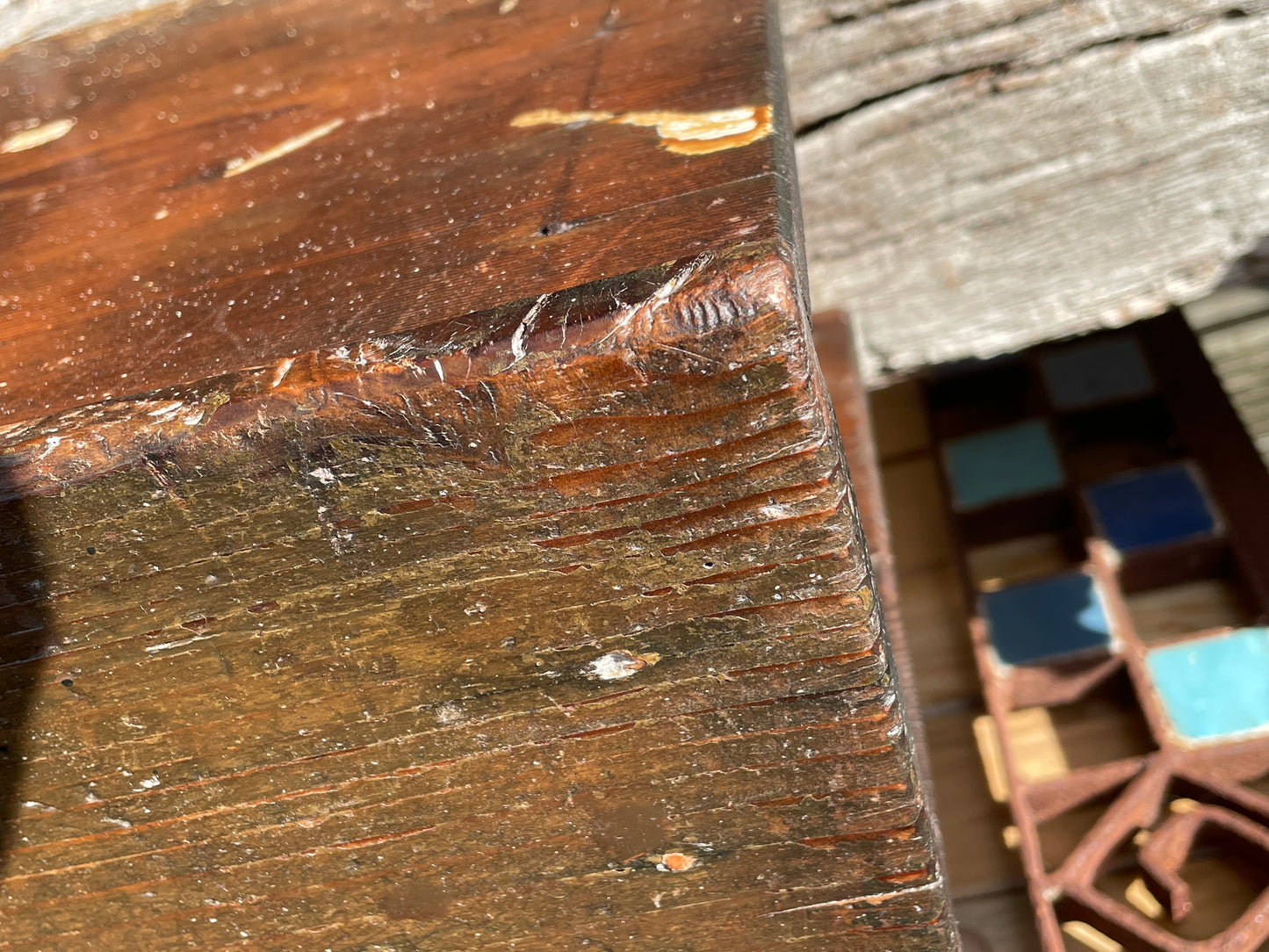 19th century hand made wooden stool from a street shoe shiner 35cm wide