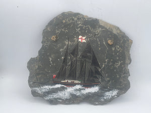 Hand-Painted Maritime Sailing Ship on Natural Slate Wall Plaque – Signed and Dated 1975