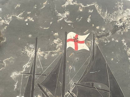 Hand-Painted Maritime Sailing Ship on Natural Slate Wall Plaque – Signed and Dated 1975